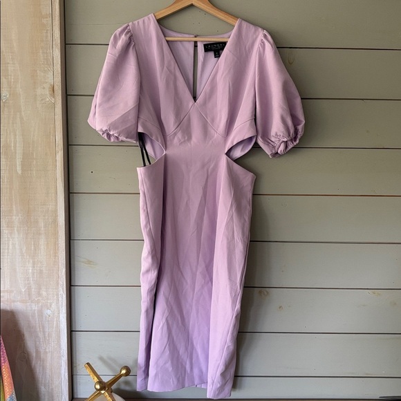 Laundry by Shelli Segal Lilac Puff Sleeve Cutout Midi Dress – Size 10 - Picture 2 of 6